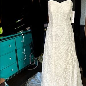 David's Bridal Strapless Lace Wedding Dress nwt